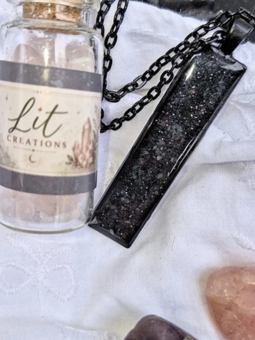 Lit Creations Aquamarine And Glitter Resin Pendant Necklace